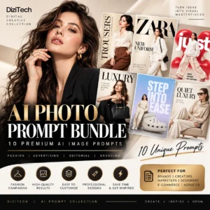 DiziTech AI Fashion Prompt Bundle – 10 Premium Luxury Advertising & Editorial Prompts